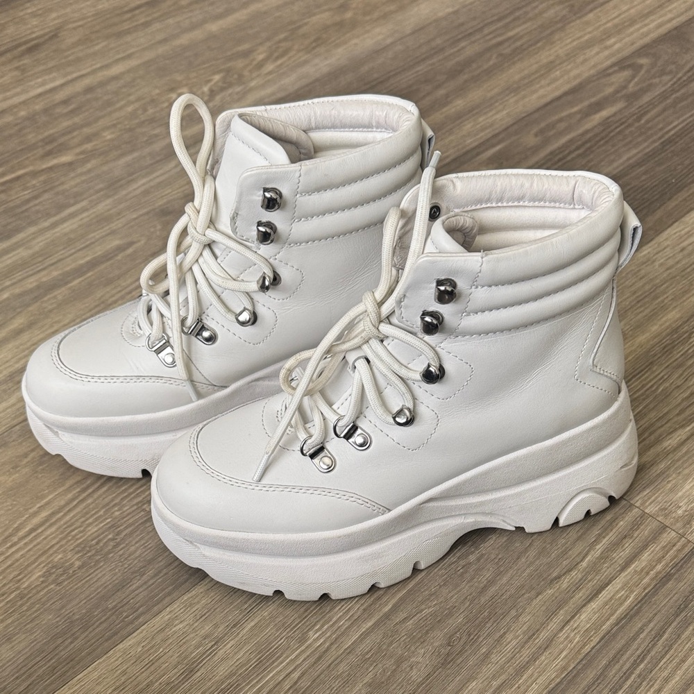 Steven Madden Chunky White Lace-Up Boots